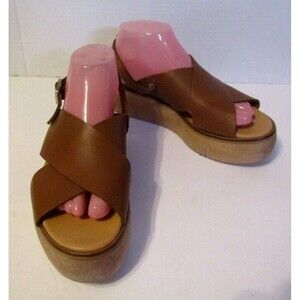 Paloma Barcelo Sandals Brown Leather Sling Back Chunky Size EU 40 US 9/9.5